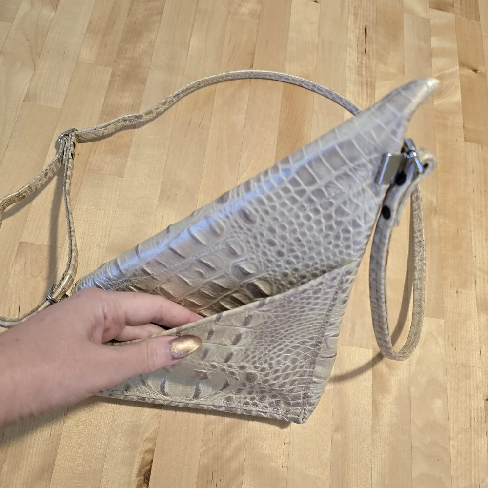 Crocodile Embossed Leather Angle Crossbody Purse